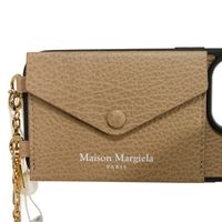 Maison Margiela Margiela iPhone 14 Pro Case, Grained Calf Leather, Chain Strap, Unused, Logo, Beige, Smartphone Case, SA1VZ0023 P6421 T2070