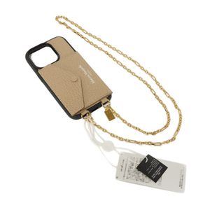 Maison Margiela Margiela iPhone 14 Pro 手機殼，粒面小牛皮，鏈條肩帶，全新未使用，帶品牌標誌，米色，智慧型手機保護殼，SA1VZ0023 P6421 T2070