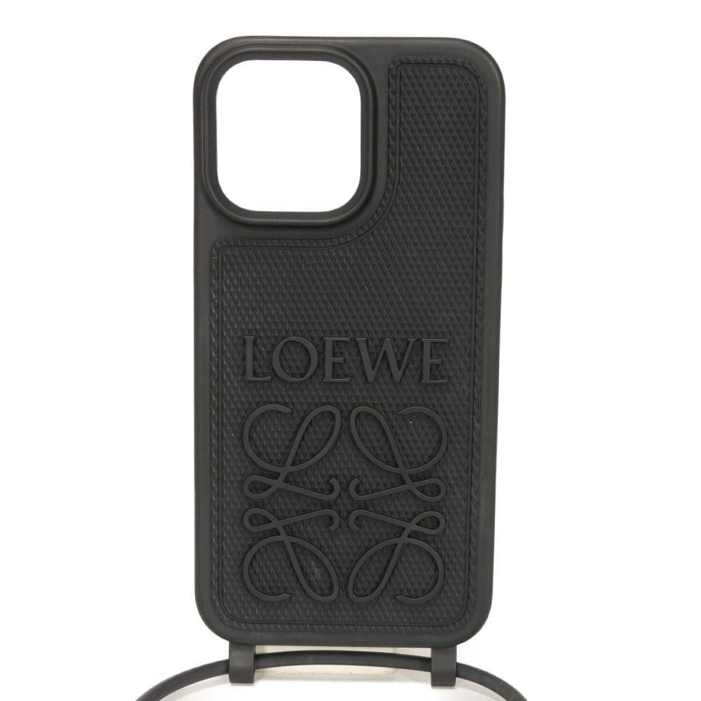 LOEWE Anagram iPhone 14 Pro Max Case with Neck Strap, Embossed Logo, Diamond Rubber, Black, Smartphone Case C987R22X01