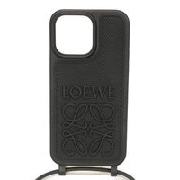 LOEWE Anagram iPhone 14 Pro Max Case with Neck Strap, Embossed Logo, Diamond Rubber, Black, Smartphone Case C987R22X01