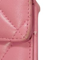 CHANEL Matelassé iPhone 13 Pro Max Case, CC Mark, Quilted, Snap Button, Chain Shoulder Strap, Gold, Series 30s, Coco Mark, Lambskin, Pink, Smartphone Case AP2688
