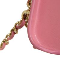 CHANEL Matelassé iPhone 13 Pro Max Case, CC Mark, Quilted, Snap Button, Chain Shoulder Strap, Gold, Series 30s, Coco Mark, Lambskin, Pink, Smartphone Case AP2688