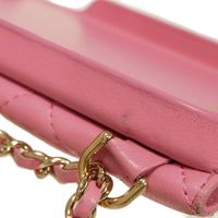 CHANEL Matelassé iPhone 13 Pro Max Case, CC Mark, Quilted, Snap Button, Chain Shoulder Strap, Gold, Series 30s, Coco Mark, Lambskin, Pink, Smartphone Case AP2688