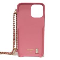 CHANEL Matelassé iPhone 13 Pro Max Case, CC Mark, Quilted, Snap Button, Chain Shoulder Strap, Gold, Series 30s, Coco Mark, Lambskin, Pink, Smartphone Case AP2688