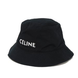 CELINE Logo Bucket Hat, Embroidered, Size L (59cm), White Color New Logo, Gabardine Cotton, Ultra Black, Hat, 2AUO968P.38UB