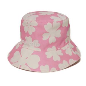 MIUMIU Flora Bucket Hat, Flower Pattern, White, Size M (58cm), RFID IC Chip, Excellent Condition, Logo Embroidery, Cotton, Pink, Hat, 5HC196 2F5J F00DQ