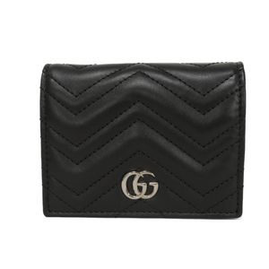GUCCI 구찌 더블 G 미니 지갑 현재 쉐브론 퀼팅 스티치 지갑 카드 케이스 동전 케이스 컴팩트 지갑 GG 마몬트 블랙 이중 접는 지갑 466492 AAET8 1000