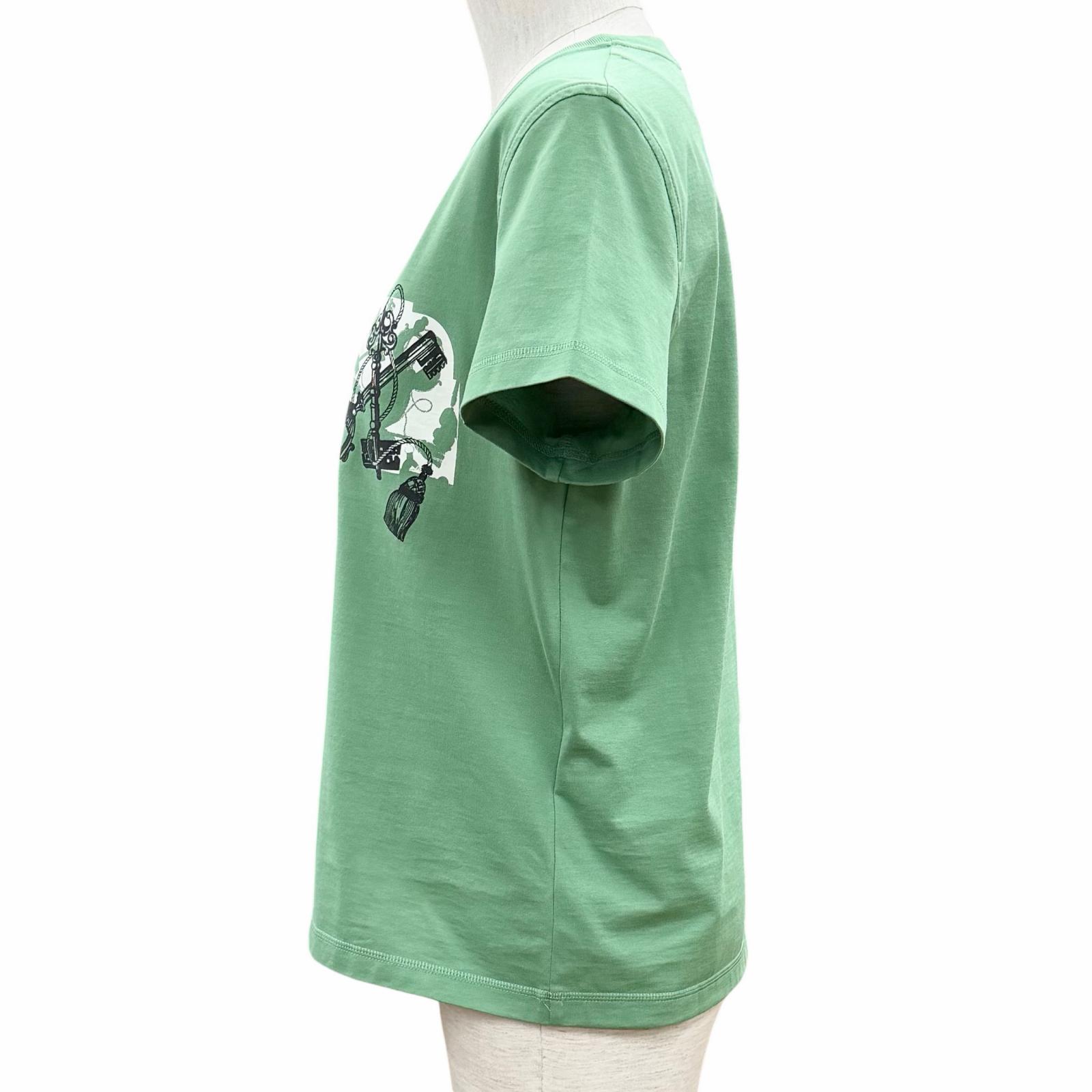 未使用品◇HERMES エルメス 25SS 5E4634DA カルトゥッシュ コットン100％ ショートスリーブ 半袖Ｔシャツ Vert Opaline (グリーン) 36 フランス製 レディース 未使用品◇HERMES エルメス 25SS 5E4634DA カルトゥッシュ コットン100