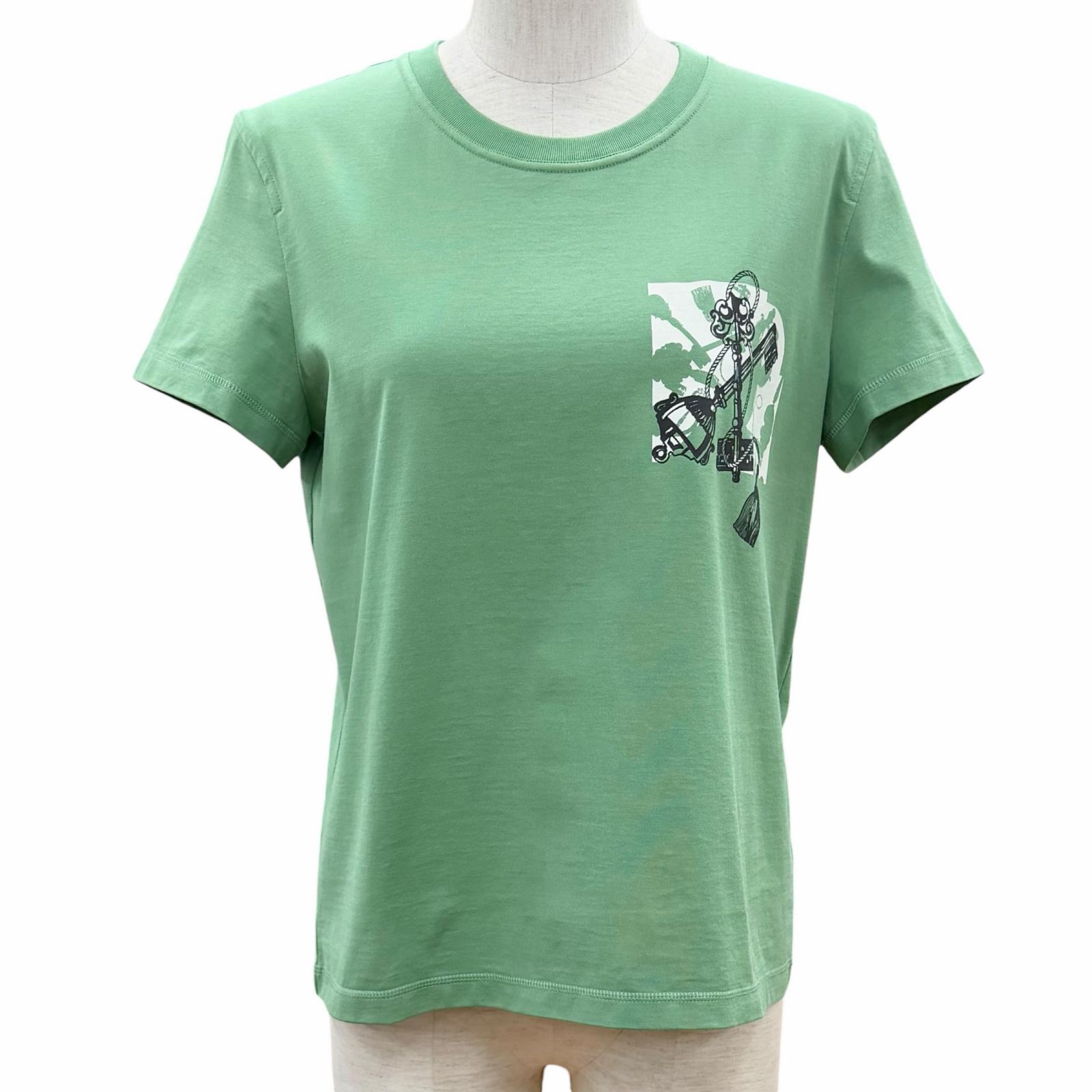 未使用品◇HERMES エルメス 25SS 5E4634DA カルトゥッシュ コットン100％ ショートスリーブ 半袖Ｔシャツ Vert Opaline (グリーン) 36 フランス製 レディース 未使用品◇HERMES エルメス 25SS 5E4634DA カルトゥッシュ コットン100