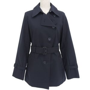 Excellent condition ▲ Aquascutum short trench coat with checkered lining, logo buttons, and belt, black, size 7F, authentic, women's.