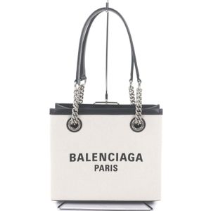 Excellent condition □ BALENCIAGA 759941 DUTY FREE TOTE S Canvas Leather Logo Print Chain Shoulder Handbag Light Beige Black Comes with dust bag Made in Italy Women's