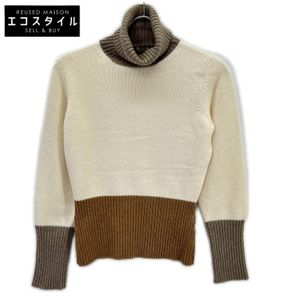 Loro Piana FAL2867 Ivory x Brown x Gray Baby Cashmere High Neck Knit Pullover, Size 40 [Used]