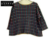 Forty-Five R [umii908] Navy Multi-Color Check Boat Neck Cotton Cut 