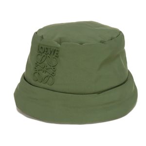 Used LOEWE puffer bucket hat, size 60, nylon, padded, khaki, anagram pattern, rubber, polyester, green, hat, K820HB1X63