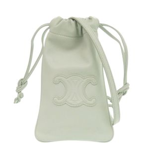 Excellent condition Celine Triomphe drawstring phone pouch, leather, light green shoulder bag, green, 1701 [Used] CELINE