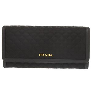 Like New Prada Quilted Nylon Leather Black Long Wallet 1799 [Pre-owned] PRADA