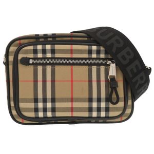 Excellent condition Burberry Vintage Nova Check 8010152 Silver hardware Cotton Leather Archive Beige Black RED Shoulder Bag Body Bag 0539 [Used] BURBERRY Men's