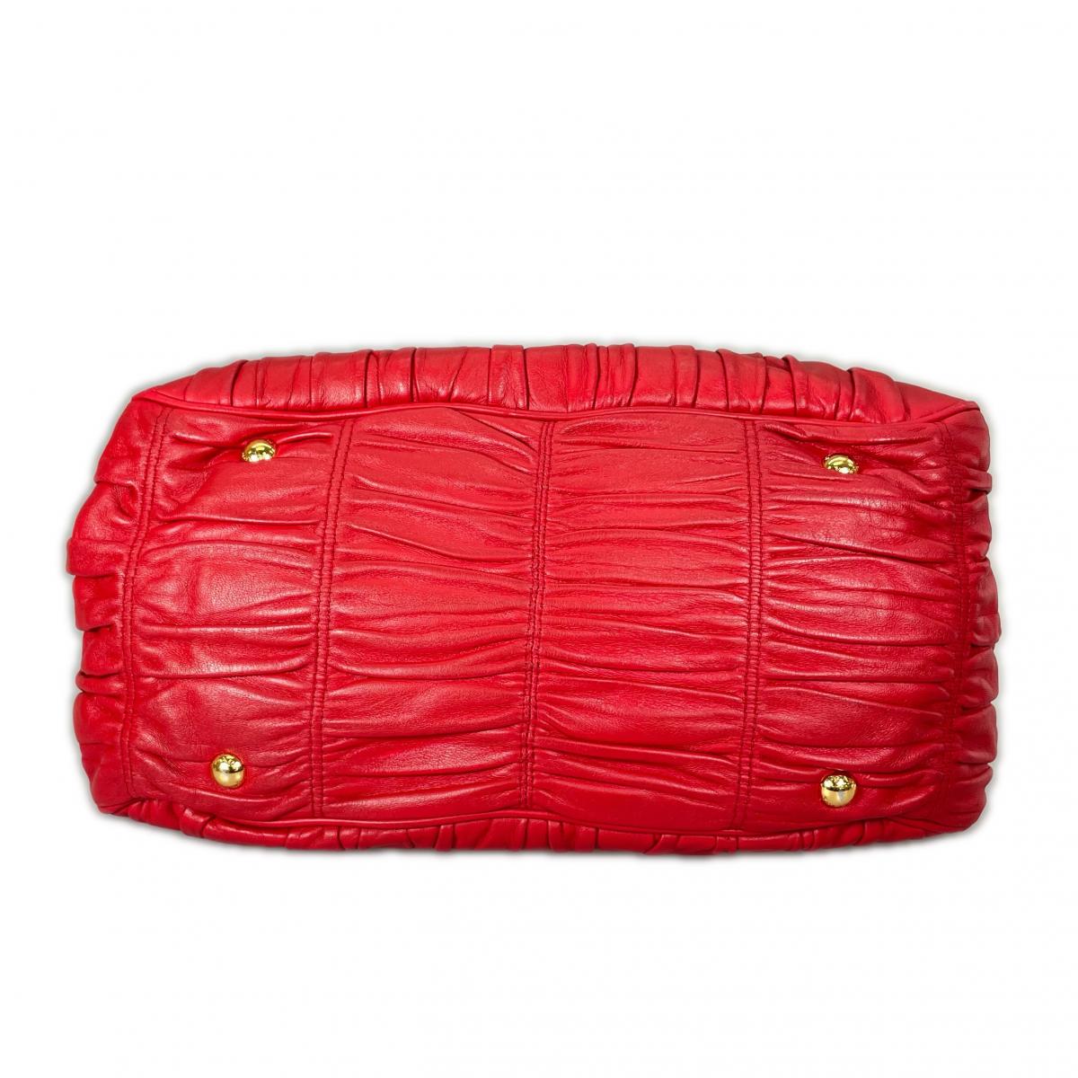 プラダ B2588L トートバッグ レッド PRADA ナッパ ゴーフル ギャザー