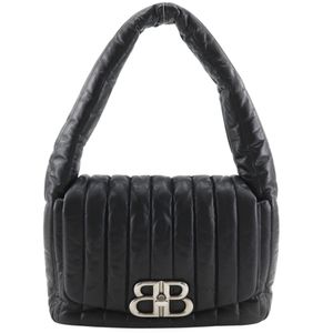 BALENCIAGA Monaco Shoulder Bag, Quilted, Calfskin, Black, A5 Size, Turn-Lock, Women's [Used]