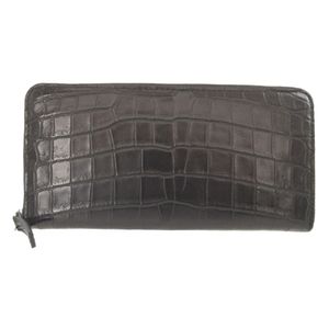 Like New Matte Crocodile Leather Long Wallet, Black, Single Piece Leather, Round Zipper, 0405-1 [Used] crocodile