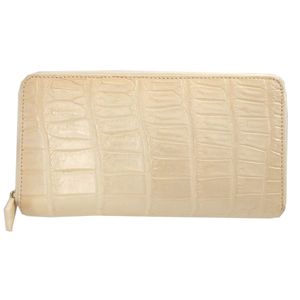 Like New Matte Crocodile Leather Long Wallet, Ivory, Single Piece Leather, Round Zipper, 0405-2 [Used] crocodile