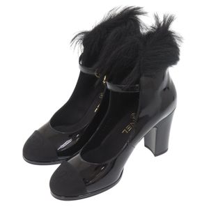 Unused Chanel Mary Janes G45174, size 36, gold hardware, patent leather, fur, black, 1138 [Used] CHANEL