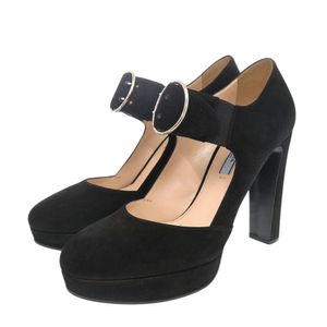 Excellent condition Prada platform pumps with strap, 1XP985, size 38 (25cm), suede, black. 0606 [Pre-owned] PRADA