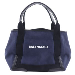BALENCIAGA Navy Cabas Tote Bag, Size S, 339933, Canvas, Navy, Shoulder Bag, Handbag, A5 Size, Open, Unisex [Used]