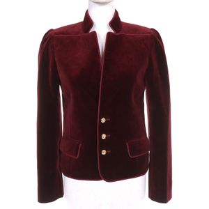 Unused △ CELINE 2V41Q933C 100% Cotton Triomphe Gold Button Mao Collar Velour Jacket Burgundy 34 Authentic Made in Italy Women's