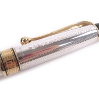 全新 □AURORA SV925 Optima 珠寶系列原子筆，純銀鍍金，總重 40 克，男士，書寫測驗。