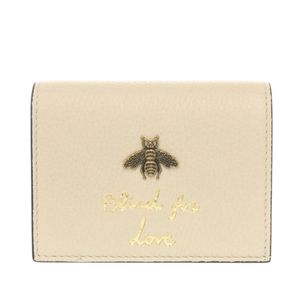 Like New Gucci Animalier Bee 460185 Leather Ivory Bi-fold Wallet 1709 [Used] GUCCI