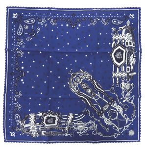 Like New Hermes Carre 55 Brides et Déstins Bandana Silk Marine Blue Black White Scarf 0418 [Used] HERMES