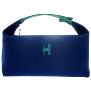 Like New Hermes Bride à Brac Cotton Canvas Navy Silver Hardware Handbag 1058 [Used] HERMES