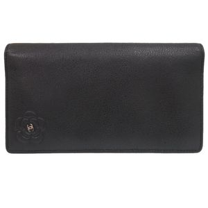 Excellent condition Chanel Camellia 13-series leather black Coco Mark long wallet, black, 1938 [Used] CHANEL