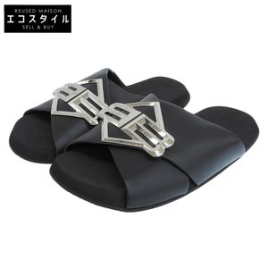 Balenciaga Sunset Flat Mule BB Logo Plate Leather Sandals, Men's, Black, Size 43, 828478, 25SS, Size 43 [Used]
