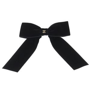 Mint condition △CHANEL 25V AA8557 Coco Mark Velvet RIBON Barrette Hair Accessory Black Gold Hardware Made in Italy Comes with Box Women's Recommended◎