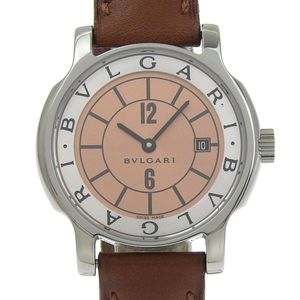 불가리 BVLGARI 솔로 템포 손목시계 ST29SL 스테인리스 스틸×레더 쿼츠 아날로그 표시 브론즈 문자판 Solo tempo 레이디스【중고】