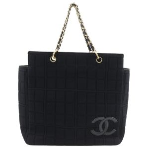 Chanel Chain Tote Bag, Chocolate Bar Coco Mark, Jersey Black, Shoulder Bag/Handbag, A4 Size, Magnetic Closure, Women's [Used]