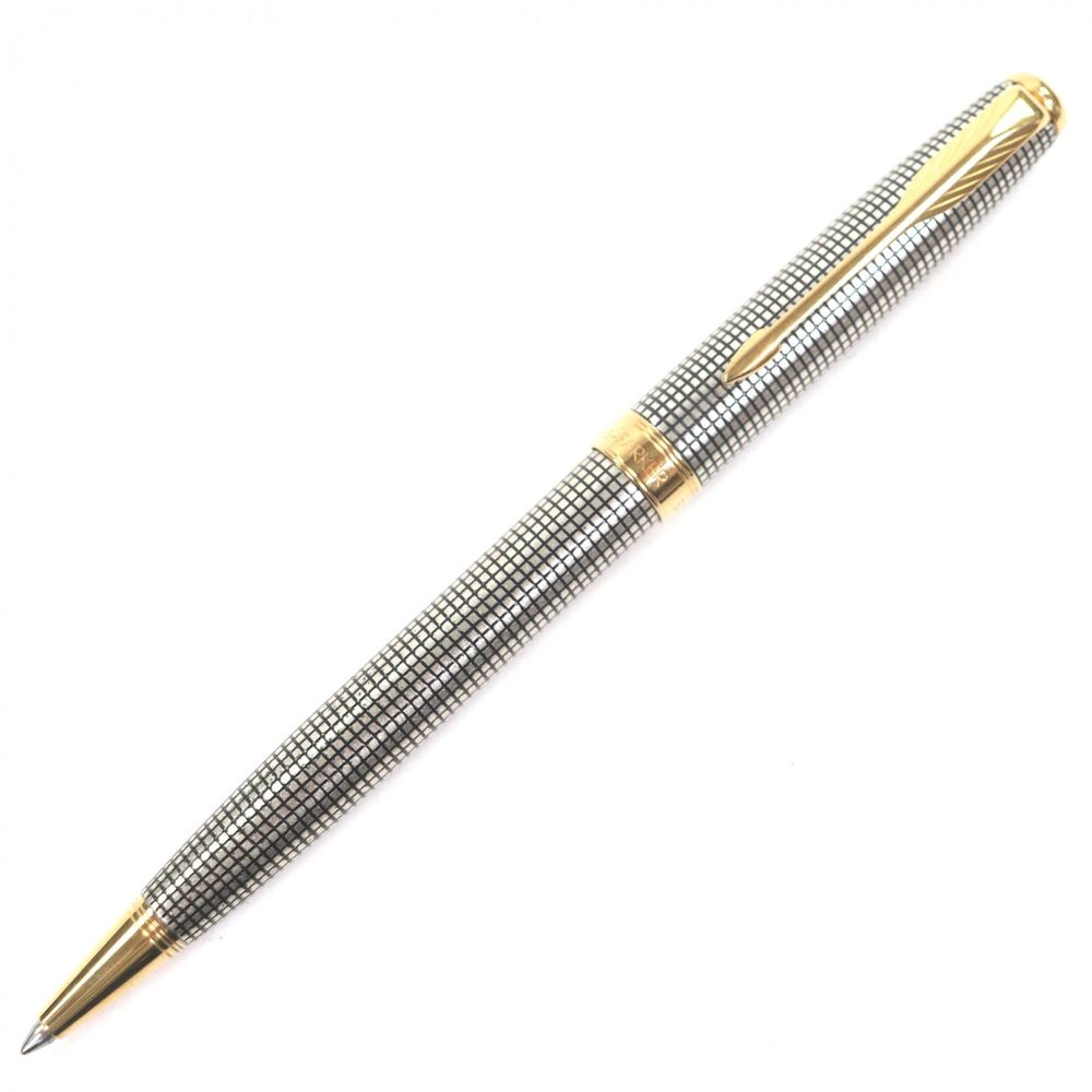 品相極佳 ▼ PARKER 1931492 Sonnet Premium Ciselé GT Twist 原子筆，銀/金，法國製造，男士，書寫流暢