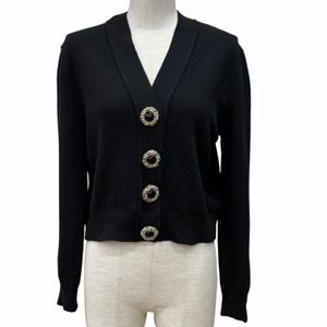 극미품★ LOUIS VUITTON 루이비통 2024년제 캐시미어 울 혼 비쥬 버튼 첨부 모노그램 V넥 니트 가디건 블랙 M 이탈리아제 정규품 레이디스