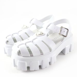 극미품☆PRADA 프라다 모노리스 트라이앵글 로고 삼각 Plate 러버 후저 샌들 화이트 35 상자 첨부 이탈리아제 레이디스