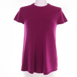 미품☆HERMES 헤르메스 캐시미어 100% 골드 쇠장식 H 로고 쇠장식 쇼트 슬리브 반소매 니트 퍼플 34 영국제 정규품 레이디스