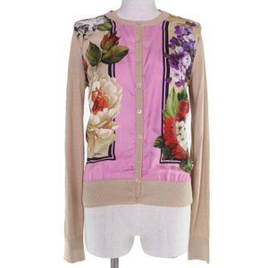 극미품☆DOLCE&GABBANA 돌체&가바나 FX619T/FX620T 실크 100% 플로랄 프린트 니트 카디건・탑스 앙상블 멀티 칼라 40 이탈리아제 정규품 레이디스