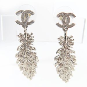 미품 ☆ CHANEL 샤넬 B25S ABF701 라인 스톤 코코 Feather 페더 모티브 귀걸이 실버 보존 봉투 첨부 이탈리아제 여성