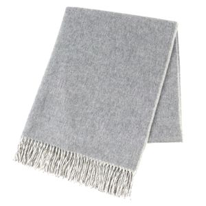 극미품 △HERMES 헤르메스 24AW H259130S 캐시미어 100% 로고 자수 더블 페이스 프린지 머플러 스톨 숄 그레이 영국제 레이디스