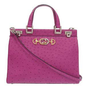 Excellent condition Gucci Zumi 607408 Ostrich Purple 2-way Handbag 1736 [Used] GUCCI