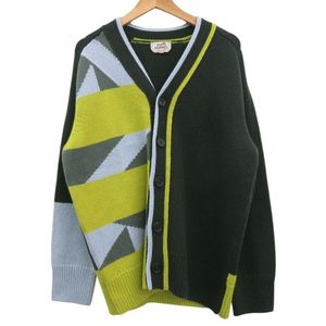Like New Hermes Tangram Stripe Knit Cardigan, Size XL, Cashmere, Green/Light Green/Blue, Outerwear, 1418 [Used] HERMES Men's