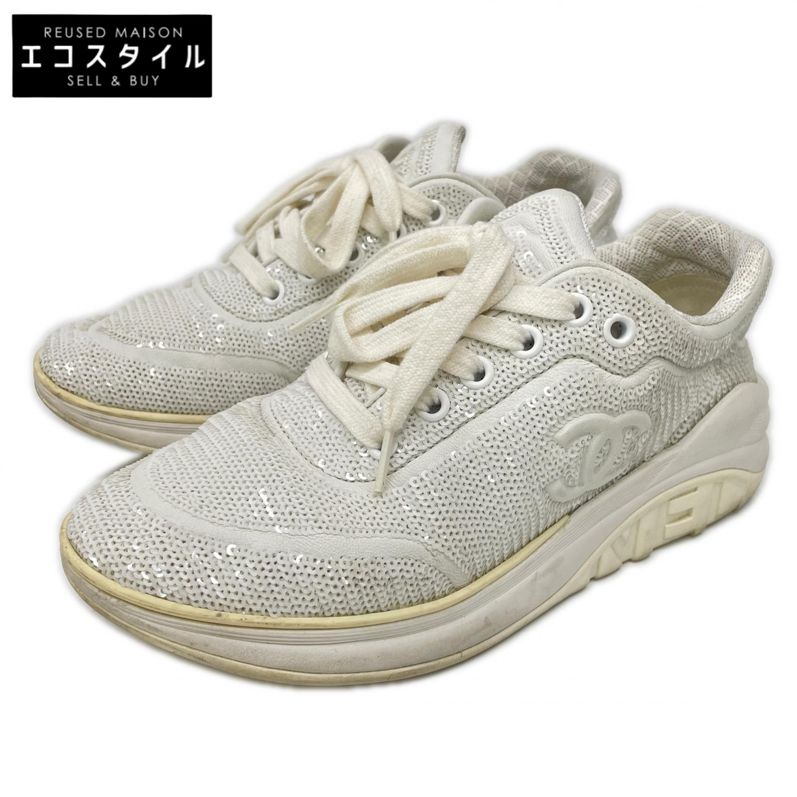 Chanel G35936 Coco Mark Sequin Sneakers, Size 35 [Used] | 日本二手