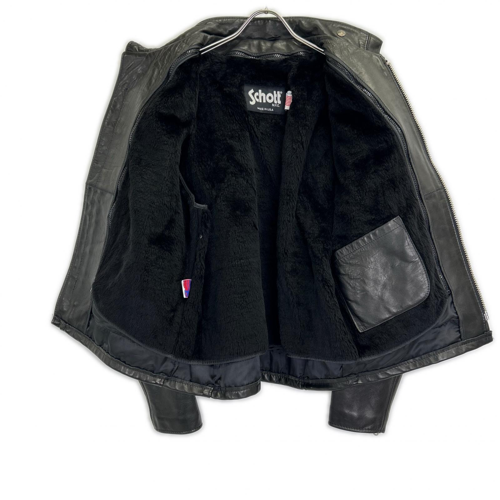 Schott 641 Black Lined Single Rider's Jacket, Size 42 [Used