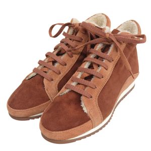 Mint condition ▲ Loro Piana logo-embossed lace-up sheepskin fleece sneakers, Braun 36, made in Italy, women's.